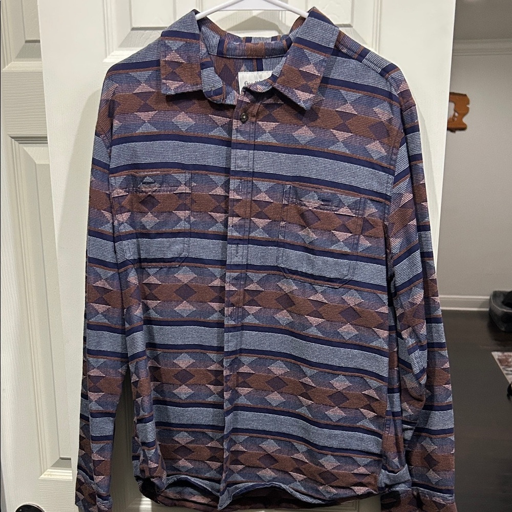 Goodfellow & Co Blue and Brown Casual Button Down Shirt